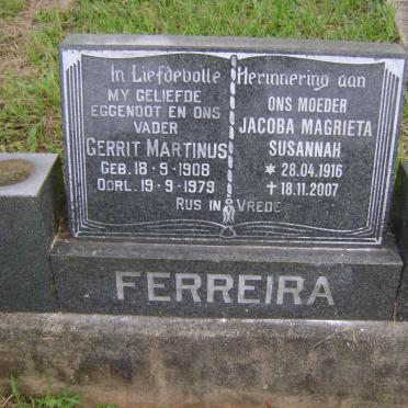 FERREIRA Gerrit Martinus 1908-1979 &amp; Jacoba Magrieta Susannah 1916-2007