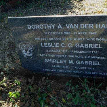 GABRIEL Leslie C.C. 1929-2001 &amp; Shirley M. 1929-2004 :: HAER Dorothy A., van der 1889-1968