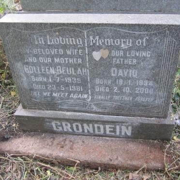 GRONDEIN David 1934-2008 &amp; Colleen Beulah 1939-1981