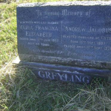 GREYLING Andrew Jacobus 1897-1976 &amp; Maria Francina Elizabeth -1953