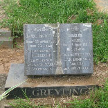 GREYLING Jan Christoffel -1968  &amp; Huibrecht Johanna -1981