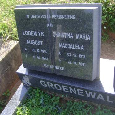 GROENEWALD Lodewyk August 1914-1983 &amp; Christina Maria Magdalena 1913-2001
