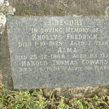 GREGORY Harold Thomas Edward -1970 &amp; Alma -1968 :: GREGORY Knollys Fredrick -1929