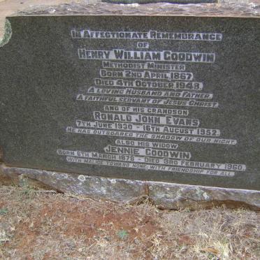 GOODWIN Henry William 1867-1947 &amp; Jennie 1878-1960 :: EVANS Ronald John 1930-1952