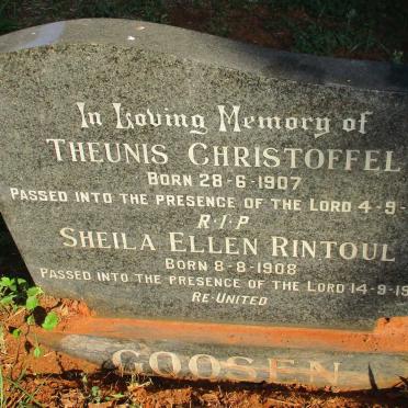 GOOSEN Theunis Christoffel 1907-1974 &amp; Sheila Ellen Rintoul 1908-1981