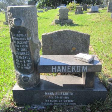 HANEKOM Johannes Hermanus 1907-1977 &amp; Anna Elizabeth 1908-1992