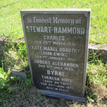 HAMMOND Charles, STEWART -1931 :: STEWART HAMMOND Kate Mabel Dorothy nee EWING -1950 ::STEWART HAMMOND Robert Alexander -1935