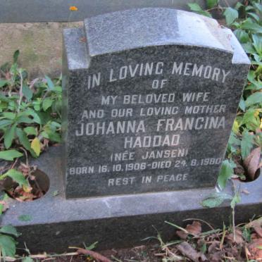 HADDAD Johanna Francina nee JANSEN 1906-1980