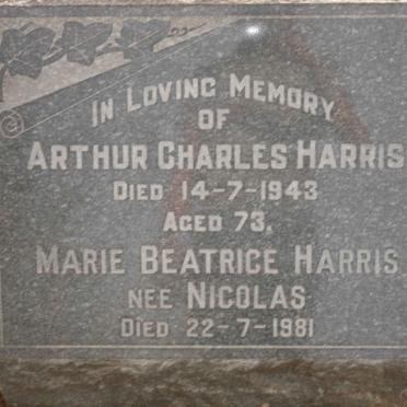 HARRIS Arthur Charles -1943 &amp; Marie Beatrice NICOLAS -1981