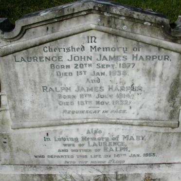 HARPUR Laurence John James 1877-1938 &amp; Mary -1955 :: HARPUR Ralph James 1914-1932