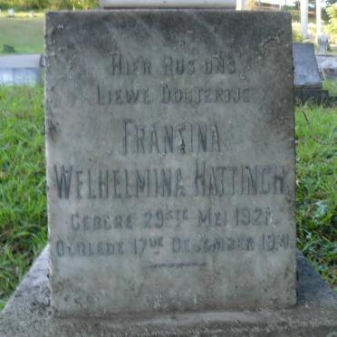 HATTINGH Dewalt Jacobus Lodewicus -1967 &amp; Francina Wilhelmina 1892-1962 :: HATTINGH Francina Wilhelmina 1921-1931