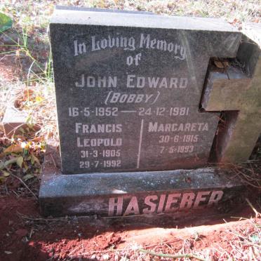 HASIEBER Francis Leopold 1905-1992 &amp; Margareta 1915-1993 :: HASIEBER John Edward 1952-1981