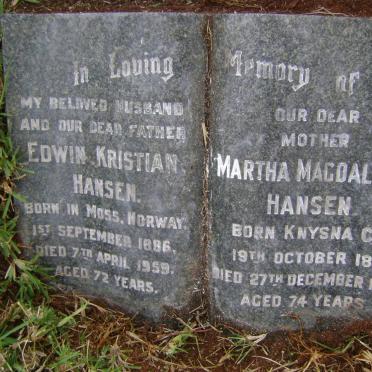 HANSEN Edwin Kristian 1886-1959 &amp; Martha Magdalena 1891-1965