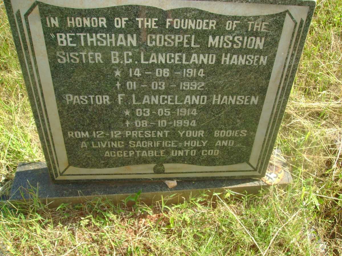 HANSEN F., LANGELAND 1914-1994 &amp; B.G. 1914-1992