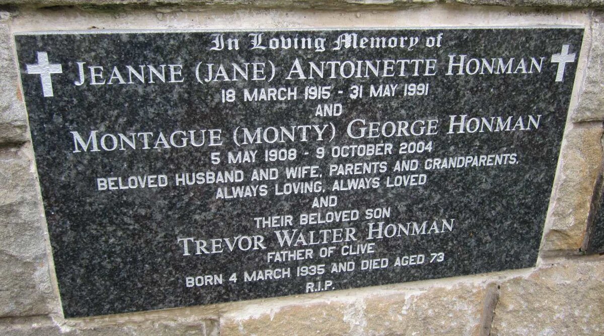HONMAN Montague George 1908-2004 &amp; Jeanne Antoinette 1915-1991 :: HONMAN Trevor Walter 1935-