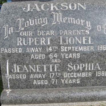 JACKSON Rupert Lionel -1963 &amp; Jeanette Sophia -1988