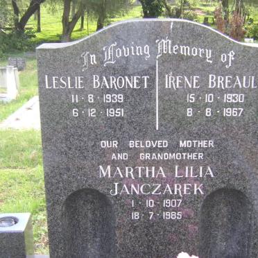 JANCZAREK Martha Lilia 1907-1985 :: BARONET Leslie 1939-1951 :: BREAULT Irene 1930-1967