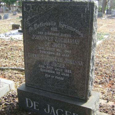 JAGER Johannes Zacharias, de -1948 &amp; Dirkie Elizabeth Johanna -1963