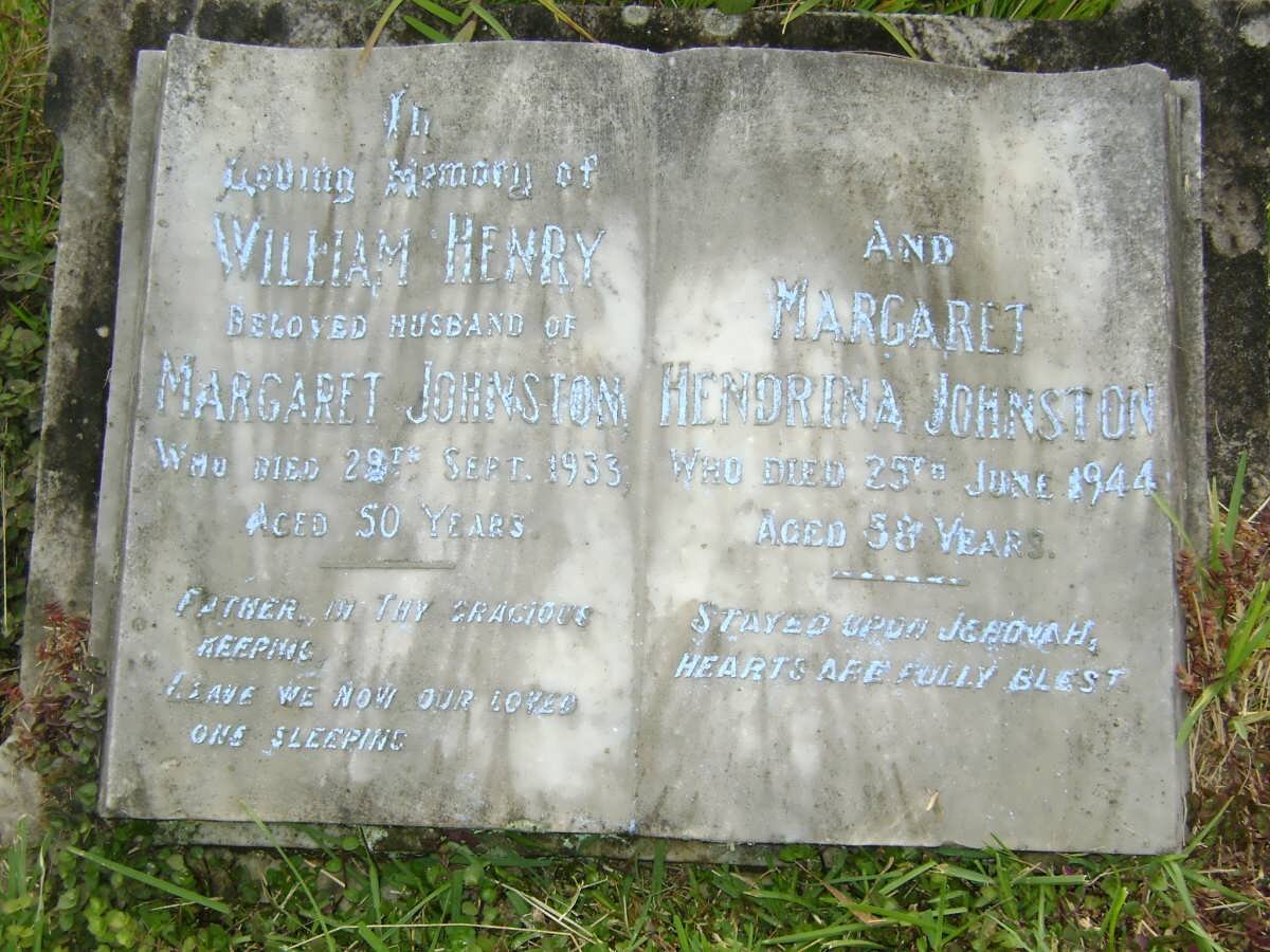 JOHNSTON William Henry -1933 &amp; Margaret Hendrina -1944