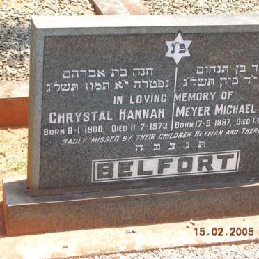 BELFORT Meyer Michael David 1887-1973 &amp; Chrystal Hannah 1900-1973