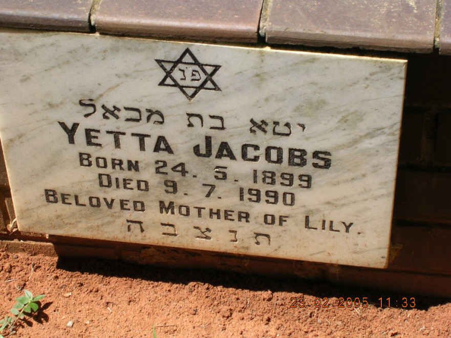 JACOBS Yetta 1899-1990