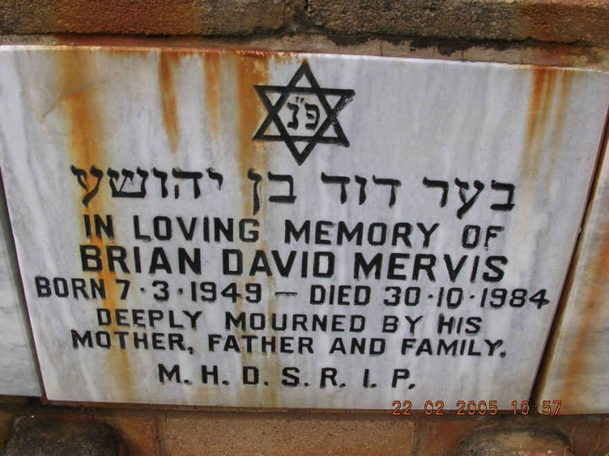 MERVIS Brian David 1949-1984