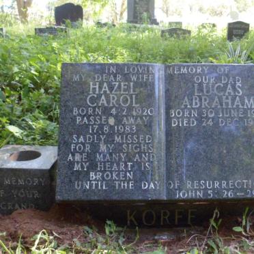 KORFF Lucas Abraham 1914-1987 &amp; Hazel Carol 1920-1983