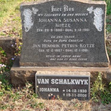 KOTZE Jan Hendrik Petrus 1907-1981 &amp; Johanna Susanna 1900-1961 :: van SCHALKWYK Johanna 1930-2006