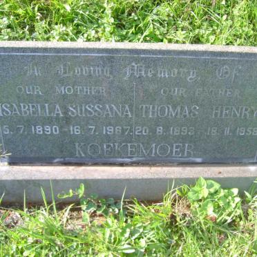 KOEKEMOER Thomas Henry 1893-1958 &amp; Isabella Sussana 1890-1967