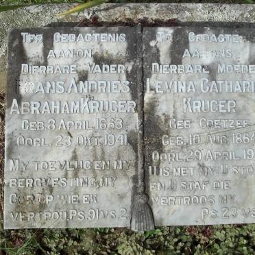 KRUGER Frans Andries Abraham 1863-1941 &amp; Levina Catharina nee COETZEE 1864-1932
