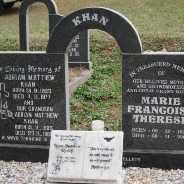 KHAN Adrian Matthew 1923-1977 &amp; Marie Francoise Therese 1934-2006 :: KHAN Adrian Matthew 1985-1985