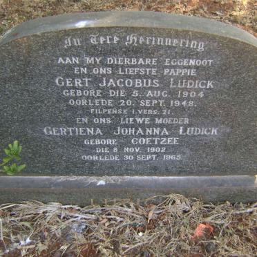 LUDICK Gert Jacobus 1904-1948 &amp; Gertiena Johanna COETZEE 1902-1965