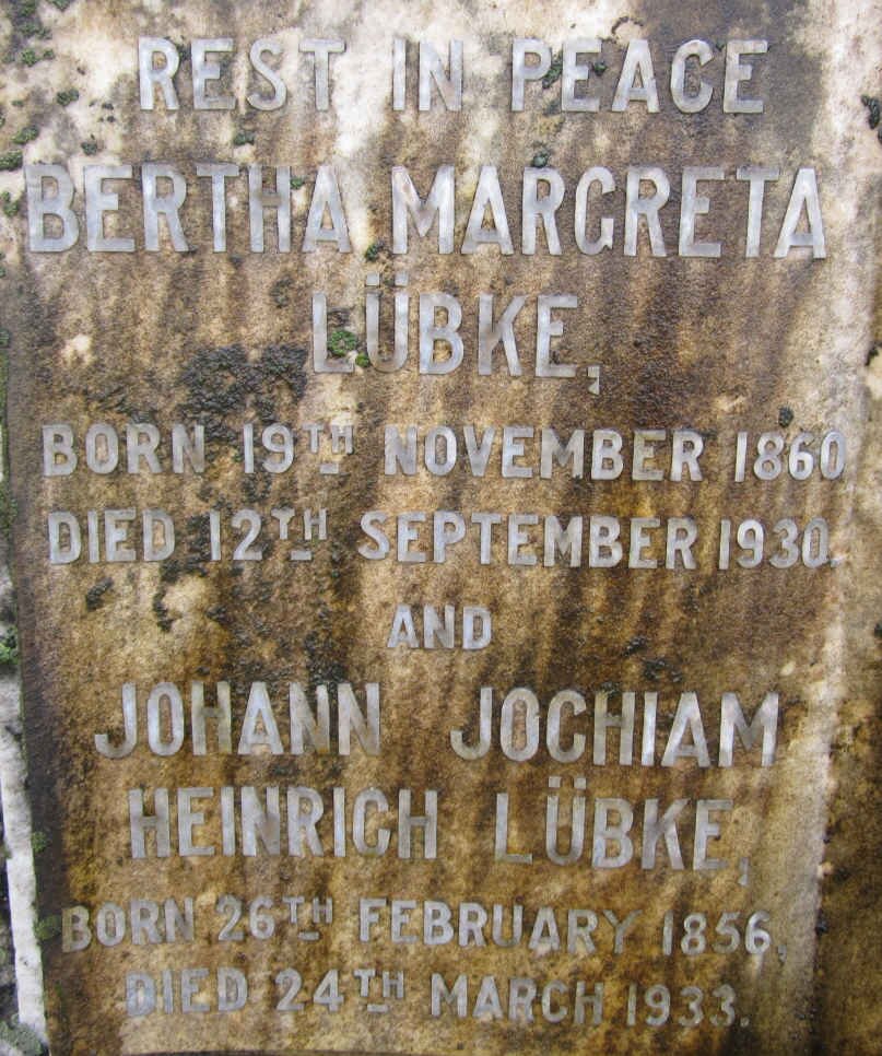 LUBKE Johann Jochiam Heinrich 1856-1933 &amp; Bertha Margreta 1860-1930