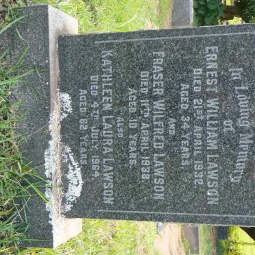 LAWSON Ernest William -1932 :: LAWSON Fraser Wilfred -1938 :: LAWSON Kathleen Laura -1964 