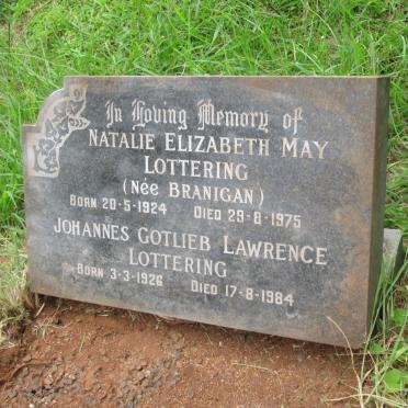 LOTTERING Johannes Gotlieb Lawrence 1926-1984 &amp; Natalie Elizabeth May BRANIGAN 1924-1975