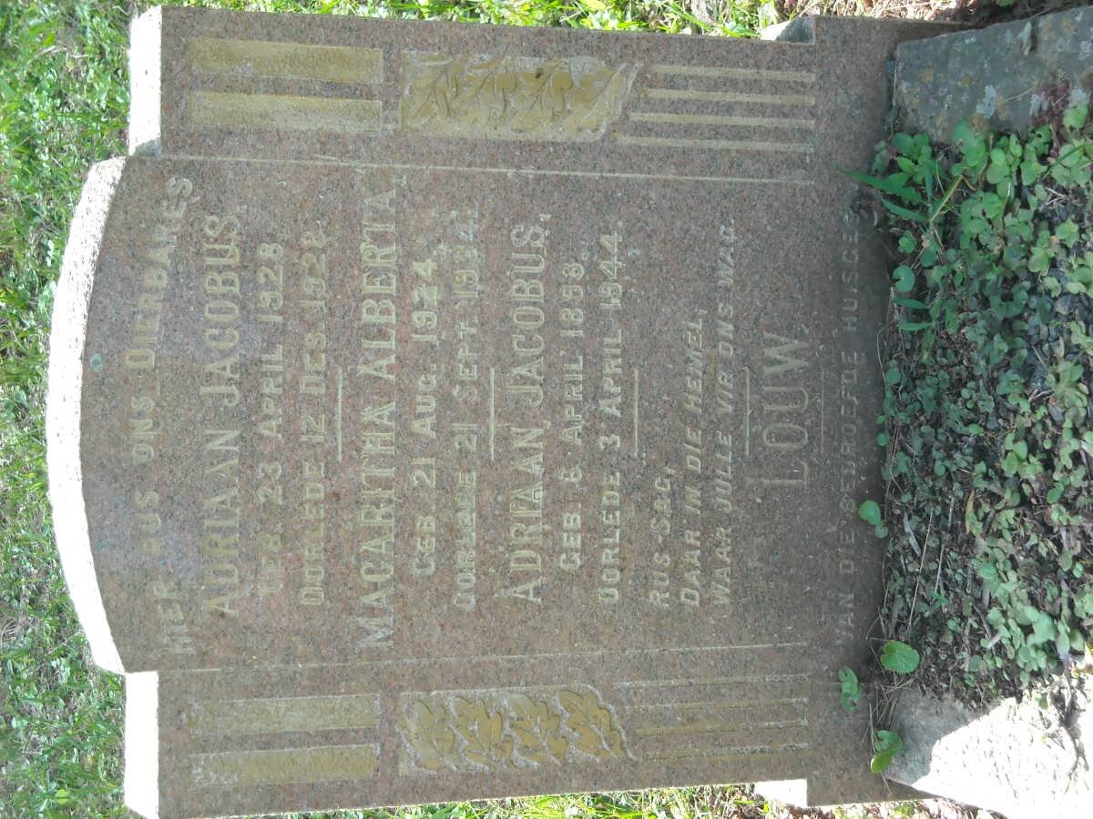 LOUW Adriaan Jacobus 1893-1944 :: Magaritha Alberta 1924-1934 :: Adriaan Jacobus 1928-1928