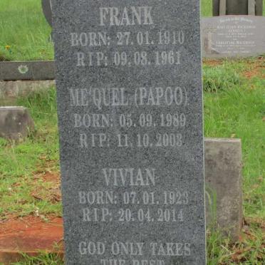 MORRISON Frank 1910-1961 :: MORRISON Vivian 1923-2014 :: MORRISON Me'quel 1989-2003