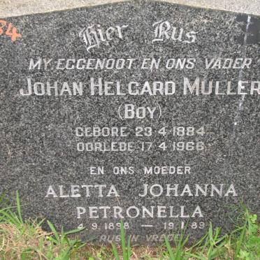 MULLER Johan Helgard 1884-1966 &amp; Aletta Johanna Petronella 1898-1989
