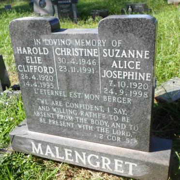 MALENGRET Harold Elie Clifford 1920-1995 &amp; Suzanne Alice Josephine 1920-1998 :: MALENGRET Christine 1946-1991