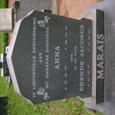 MARAIS Erends Jacobus 1927-2006 &amp; Anna 1934-1975 