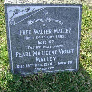 MALLEY Fred Walter -1953 &amp; Pearl Millicent Violet -1978