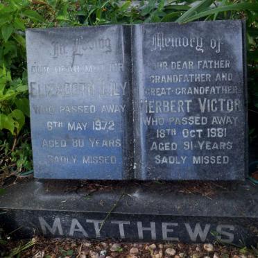 MATHEWS Herbert Victor -1981 &amp; Elizabeth Lily -1972