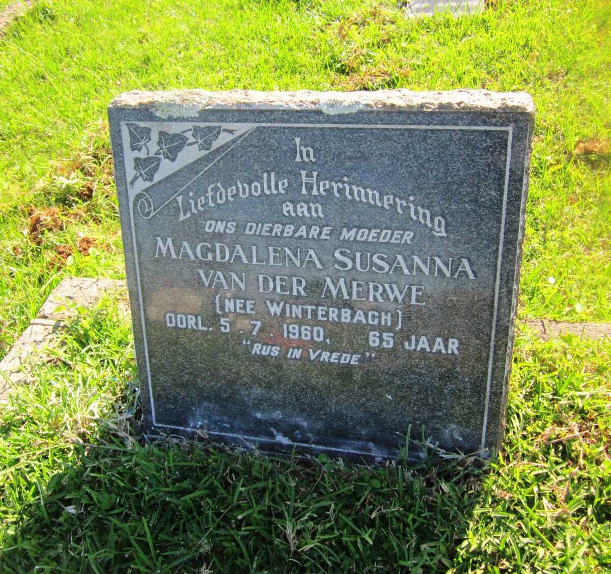 MERWE Magdalena Susanna, van der nee WINTERBACH -1960