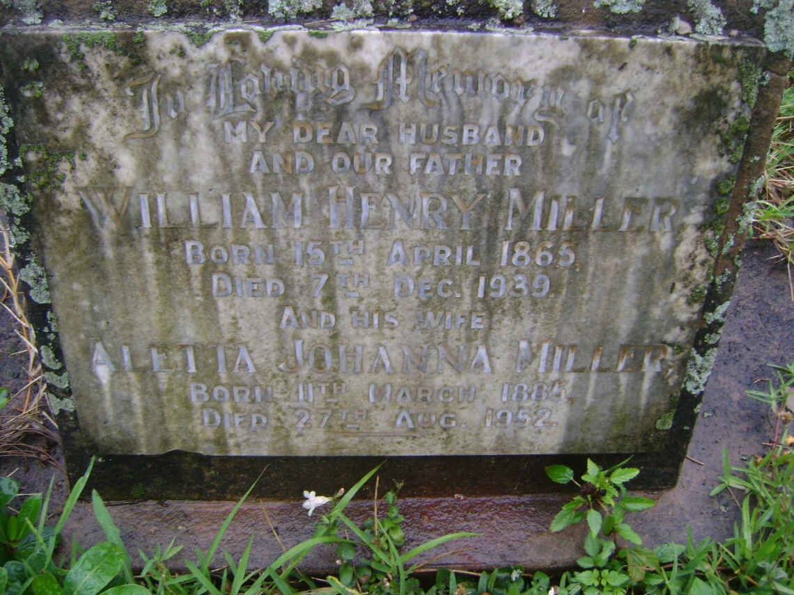 MILLER William Henry 1865-1939 &amp; Aletta Johanna 1885-1952