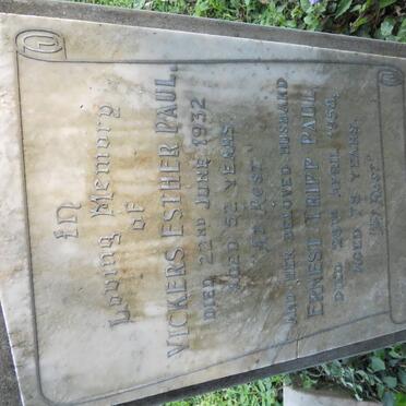 PAUL Ernest Tripp -1958 &amp; Vickers Esther -1932 :: PAUL Raymond Ernest -1966 &amp; Sheila -1998