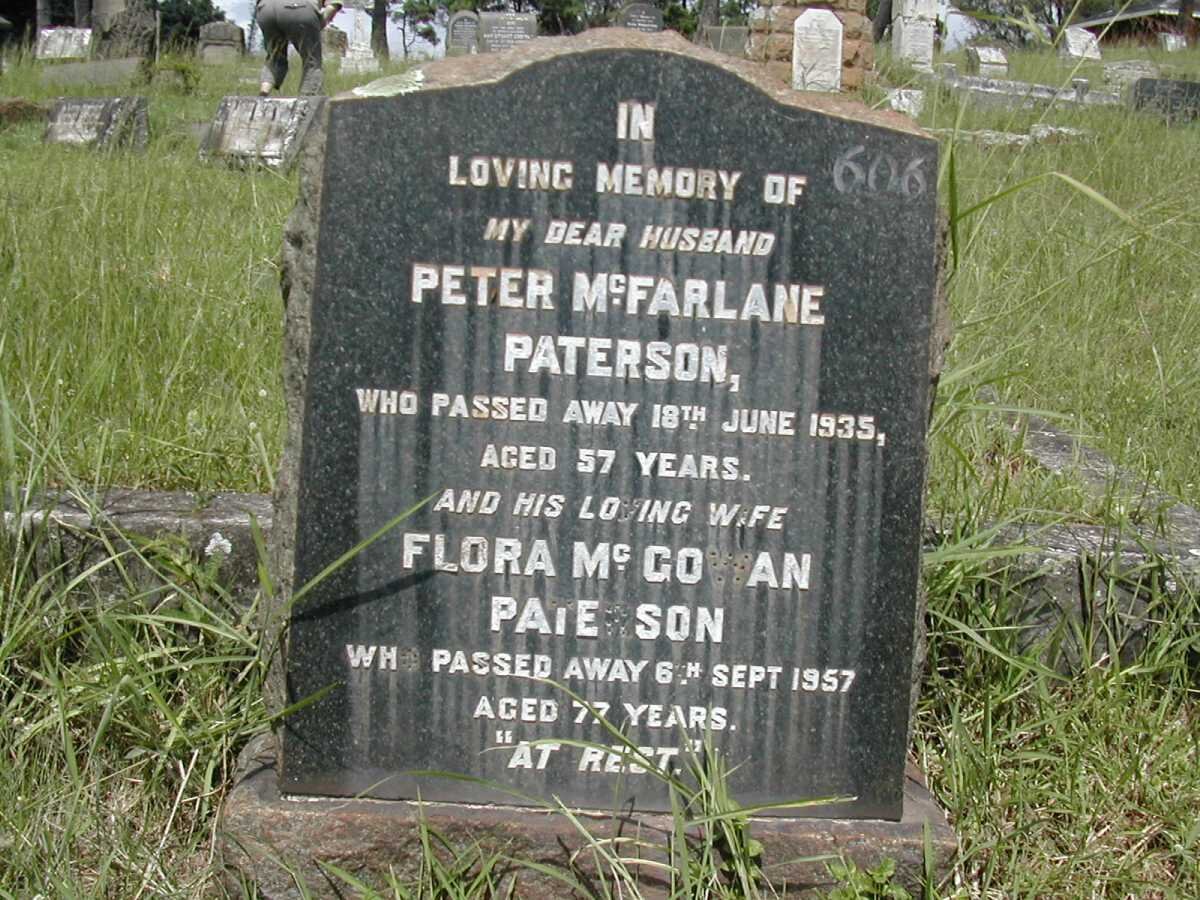 PATERSON Peter McFarlane -1935 &amp; Flora McGowan -1957