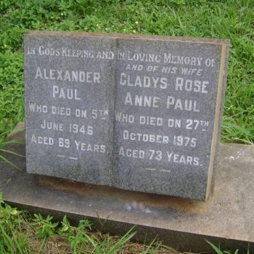 PAUL Alexander -1946 &amp; Gladys Rose Anne -1975