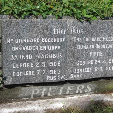 PIETERS Barend Jacobus 1906-1983 &amp; Pietie 1917-2009