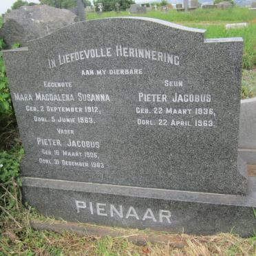 PIENAAR Pieter Jacobus 1906-1983 &amp; Mara Magdalena Susanna 1912-1963 :: PIENAAR Pieter Jacobus 1936-1963