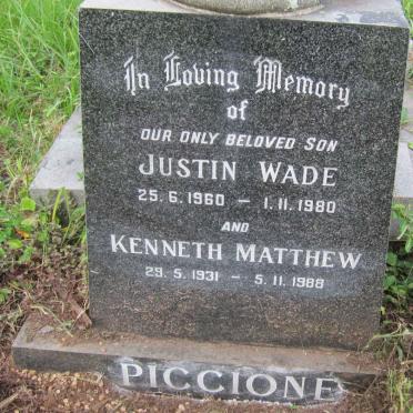 PICCIONE Kenneth Matthew 1931-1988 :: PICCIONE Justin Wade 1960-1980 